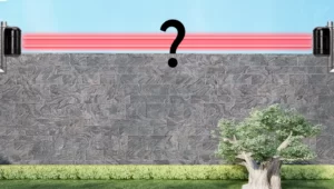 دو بیم خطی نصب شده روی تاج دیوار با یک علامت سوال در بینشان